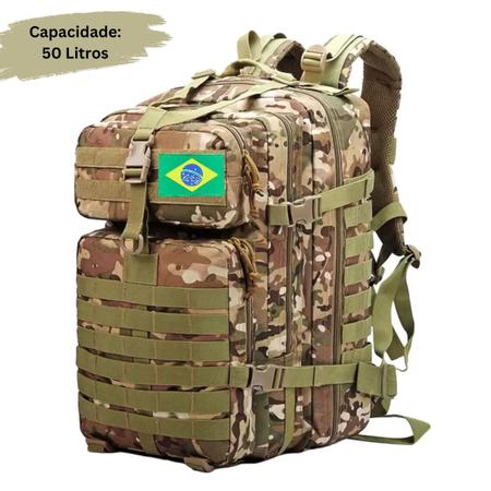 Imagem de Mochila Militar Tática 50lts Grande Camuflada Reforçada Camping Trilha Resistente Escolar Notebook Tablet
