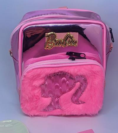 Imagem de Mochila Mini Bolsa Infantil Princesa Disney Barbie Mochilinha Pequena Menina Pelúcia na frente Rosa Pink Creche Escola