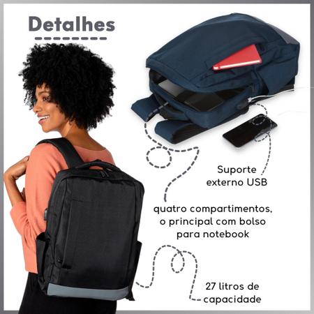 Mochila Notebook Entrada Usb Executiva Universitária - Cinza - ARN Imagem de Mochila Notebook Entrada Usb Executiva Universitária - Cinza