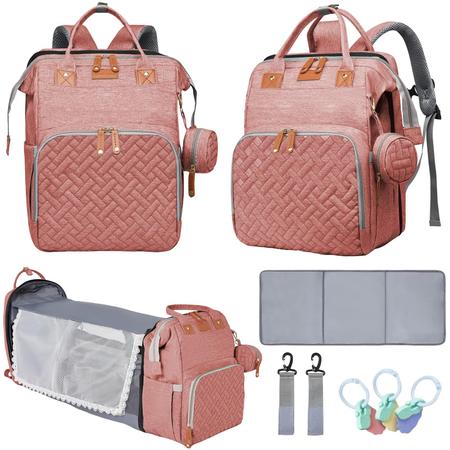 Imagem de Mochila para fraldas para bebês LHDYMXYN com trocador rosa