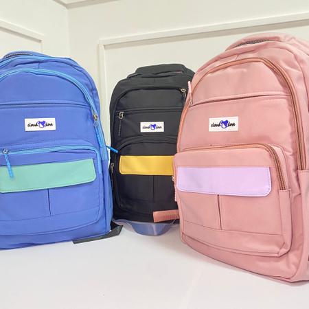 Imagem de Mochila reforçada escolar bolso frontal colorido alças acolchoadas