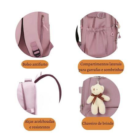 Mochila Reforçada Escolar Juvenil Adulto Feminina Alça Ajustável de Costa Acolchoada Moderna Moda Viagem Chaveiro Espaçosa NotebookLisa - Meimi Amores Imagem de Mochila Reforçada Escolar Juvenil Adulto Feminina Alça Ajustável de Costa Acolchoada Moderna Moda Viagem Chaveiro Espaçosa NotebookLisa