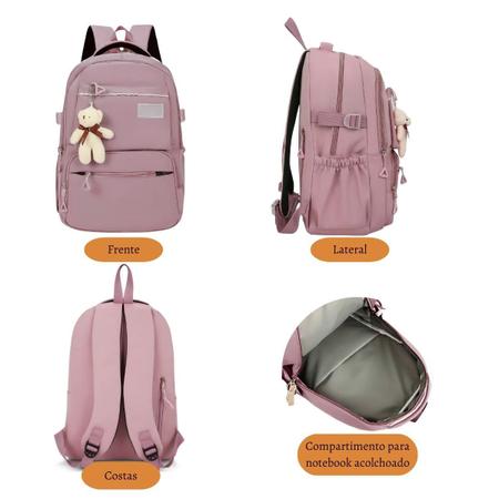 Mochila Reforçada Escolar Juvenil Adulto Feminina Alça Ajustável de Costa Acolchoada Moderna Moda Viagem Chaveiro Espaçosa NotebookLisa - Meimi Amores Imagem de Mochila Reforçada Escolar Juvenil Adulto Feminina Alça Ajustável de Costa Acolchoada Moderna Moda Viagem Chaveiro Espaçosa NotebookLisa