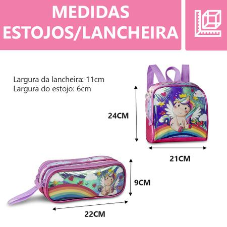 Mochila Rodinha Escolar Unicórnio + Lancheira + Estojo - Clio Imagem de Mochila Rodinha Escolar Unicórnio + Lancheira + Estojo - Clio