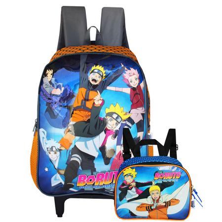 Imagem de Mochila Rodinhas Boruto + Lancheira Térmica Naruto Shippuden Laranja