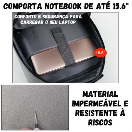 Imagem de Mochila Slim Impermeável Para Notebook 15.6 Executiva Resistente Reforçada Masculina Feminina Usb Macbook Dell Acer Hp