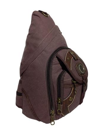 Mochila Transversal Esportiva Lona Marrom - Keuven Imagem de Mochila Transversal Esportiva Lona Marrom