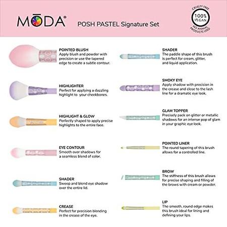 Imagem de MODA Posh Pastel, 12 pc Signature Makeup Brush Set, Inclui - Blush, Destaque, Sombra, Vinco, Sobrancelha e Pincéis Labiais