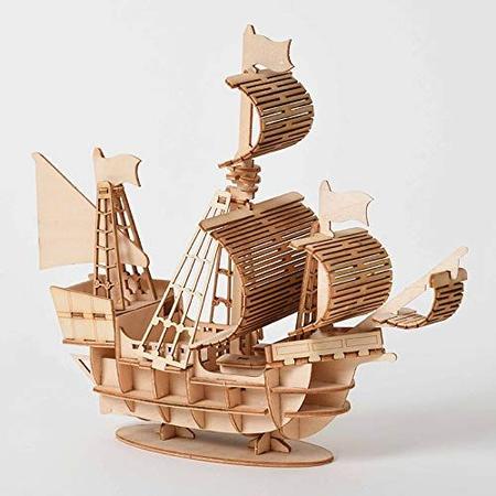 Imagem de Model Magic(2 pcs) DIY Building Block Set Brinquedos Educacionais 3D, Quebra-Cabeças de Madeira 3D para Adultos, Kit Modelo de Navio Pirata, Transporte Mercante de Canto do Sul, um bom presente de lazer e decoração de quarto