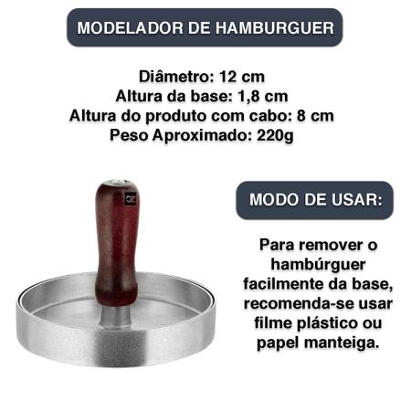 Imagem de Modelador De Hambúrguer Profissional e Caseiro Forma Modelador Molde Artesanal 12 Cm