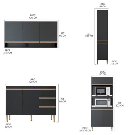 Imagem de Modulado Cozinha Pequena Moderna para Apartamento 240x202 Cm 4 Peças MDP Preto MENU
