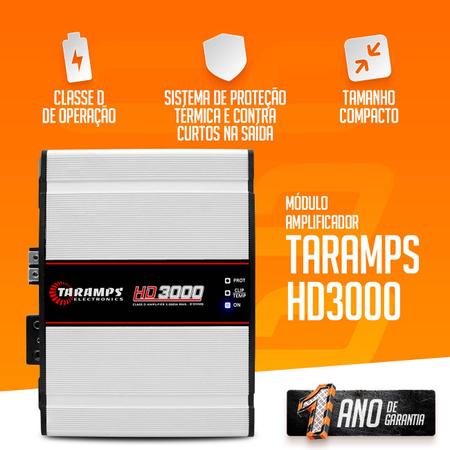 Imagem de Módulo Amplificador Taramps HD3000 3000W RMS 1 Canal 2 Ohms Classe D Bass Boost