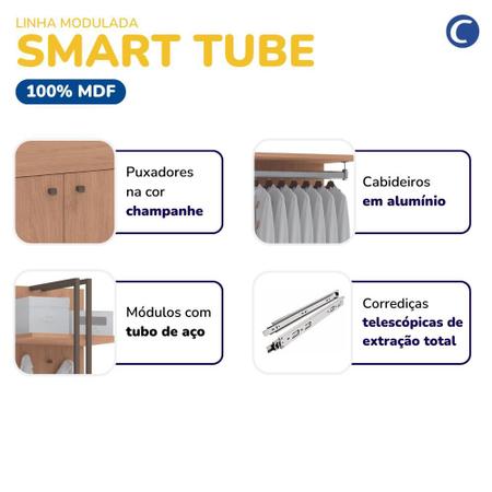 Imagem de Módulo Cabideiro e 3 Gavetas Guarda Roupa Closet Modulado Smart Tube