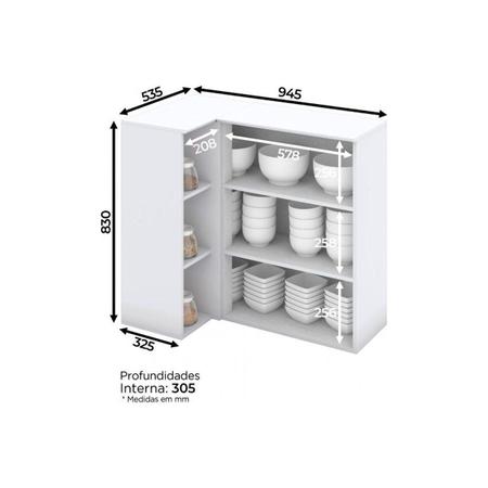 Imagem de Módulo Cozinha Henn Americana Armário Canto Reto  c/ 1 Porta Branco