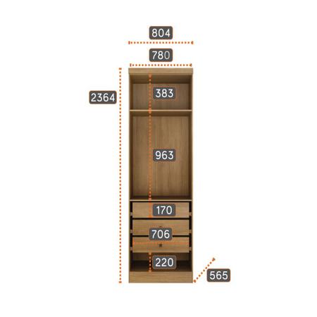 Imagem de Modulo de Casal Safira para Guarda-Roupa com 2 Portas e 3 Gavetas Clic Móveis