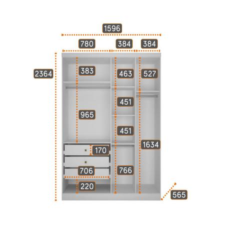 Imagem de Modulo de Casal Safira para Guarda-Roupas em MDF com 4 Portas e 3 Gavetas Clic Móveis