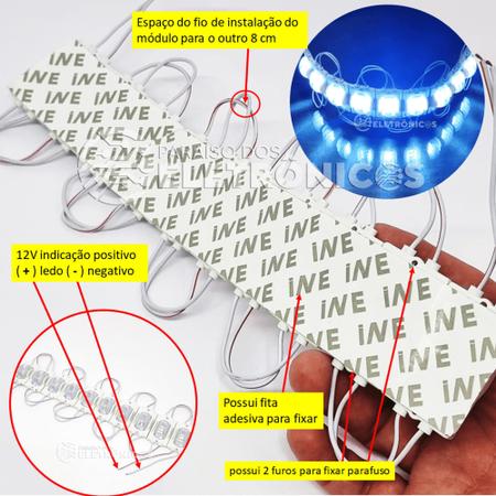 Imagem de Módulo Led Barra Com 10 Peças De Leds Azul Iluminação Geral Decorar Automotivo, Casa TB1562