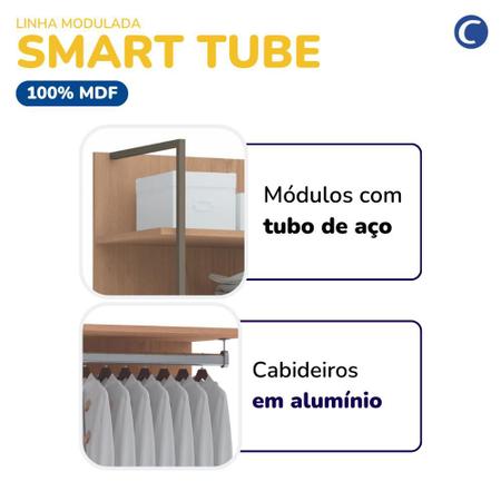 Imagem de Módulo Prateleiras e Cabideiro Guarda Roupa Closet Modulado Smart Tube
