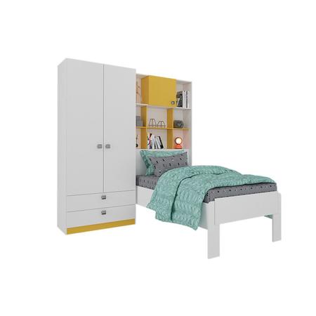 Imagem de Módulo Solteiro Cimol Nina(Guarda Roupa+Cama) Branco/Amare