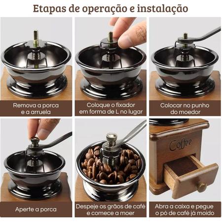 Imagem de Moedor De Café Manual Madeira Barista Retrô Classico