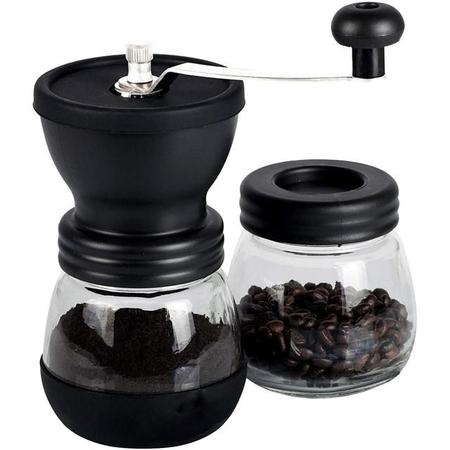 Imagem de Moedor de Café Manual Moagem de Cerâmica Com Regulagem Pote de Vidro Reservatório Manivela de Inox