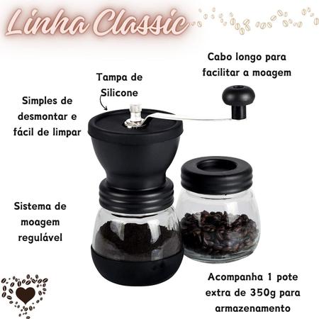 Imagem de Moedor de Café Manual Moagem de Cerâmica Com Regulagem Pote de Vidro Reservatório Manivela de Inox