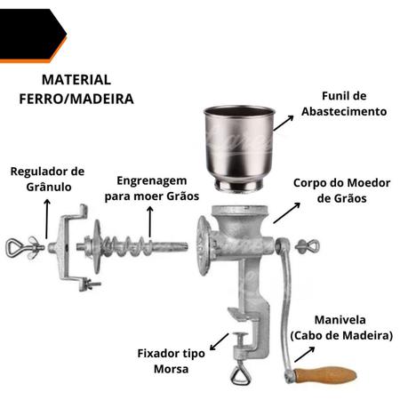 Imagem de Moedor de Grãos Manual com Manivela Grão de Bico Café Feijão