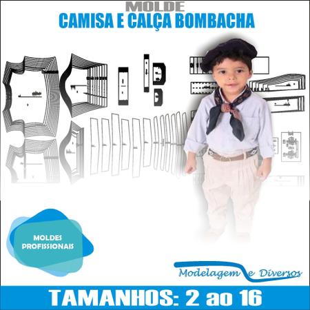 Imagem de Molde Conjunto Camisa E Bombacha, Modelagem&Diversos, Tamanhos 2 Ao 16