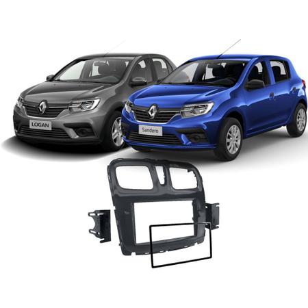 Imagem de Moldura 2 Din painel porta objetos Renault Logan e Sandero 2015 até 2020 Black Pianno Expex EPX482 JP/CH