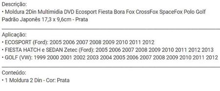 Imagem de Moldura 2Din Central Multimidia DVD EcoSport Fiesta Golf Fox