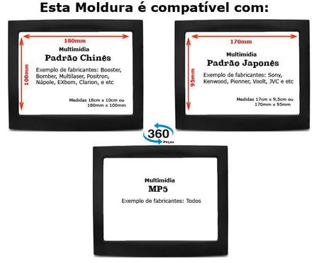 Imagem de Moldura aparelho som dvd Sonic 12 a 15 MP5 2din 1din Preto