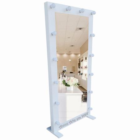 Moldura de Espelho Camarim Mayra 1,70m Corpo Inteiro com Pé Branca - Alvini Arte em MDF Imagem de Moldura de Espelho Camarim Mayra 1,70m Corpo Inteiro com Pé Branca