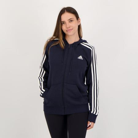 Moletom Adidas 3 Listras Feminino Com Z per Azul Marinho