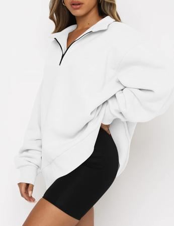 Moletom com capuz grande AUTOMET com meio zíper para mulheres, branco Imagem de Moletom com capuz grande AUTOMET com meio zíper para mulheres, branco