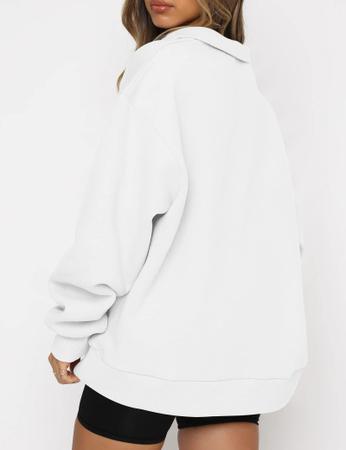 Moletom com capuz grande AUTOMET com meio zíper para mulheres, branco Imagem de Moletom com capuz grande AUTOMET com meio zíper para mulheres, branco