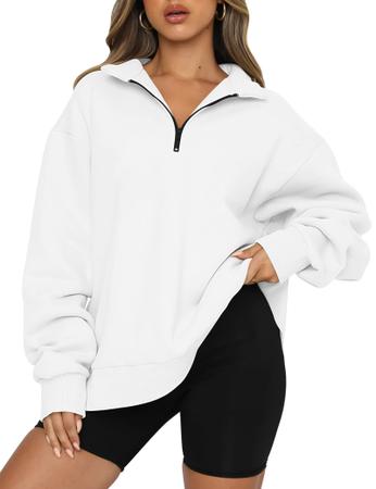 Moletom com capuz grande AUTOMET com meio zíper para mulheres, branco Imagem de Moletom com capuz grande AUTOMET com meio zíper para mulheres, branco