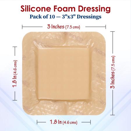 Imagem de Molho de espuma de silicone MedCA 3x3 com borda adesiva (pacote com 10)