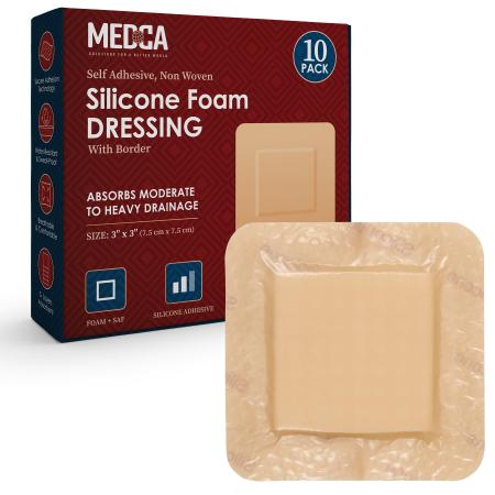 Imagem de Molho de espuma de silicone MedCA 3x3 com borda adesiva (pacote com 10)