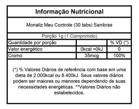 Monaliz meu controle com 30 comprimidos - Sanibras