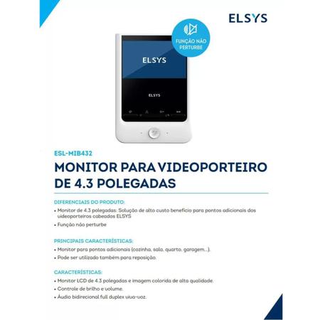 Imagem de Monitor 4,3" Para Vídeo Porteiro ESL-MIB432