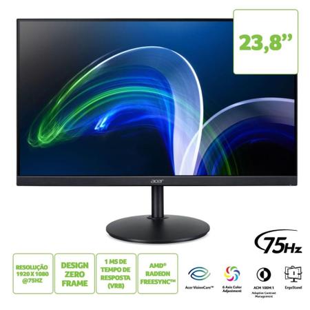 Imagem de Monitor Acer 23.8” ZeroFrame IPS Full HD 100 Hz 1ms sRGB 99% VGA HDMI DisplayPort FreeSync CB242Y Eb