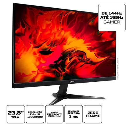 Imagem de Monitor Gamer Acer Nitro 23.8 LED Full HD, 165Hz, 1ms, HDMI/DisplayPort, FreeSync Premium, Preto - QG241Y