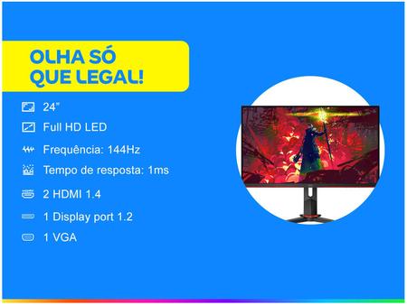 Imagem de Monitor Gamer AOC G2 Hero 24” LED Widescreen Full HD HDMI VGA IPS 144Hz 1ms 24G2/BK