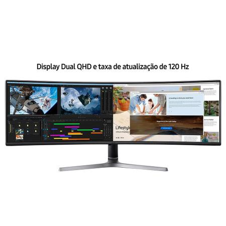 Imagem de Monitor Gamer Samsung Odyssey 49 QLED, 120 Hz, Ultra Wide, DQHD, HDMI/DisplayPort, 125% sRGB, HDR 1000, Ajuste de Ângulo - LC49RG90SSLXZD