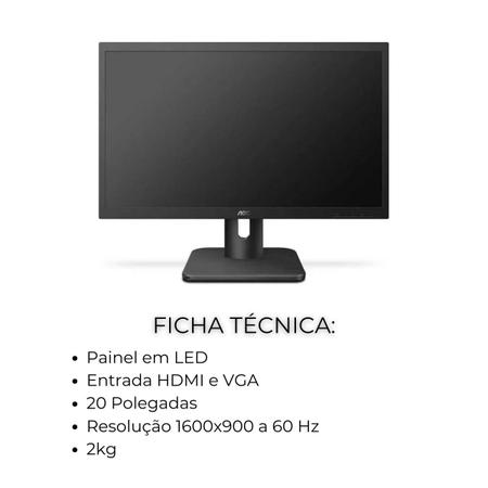 Imagem de Monitor LED HD - AOC 20" 20E1H HDMI / VGA - 1600x900