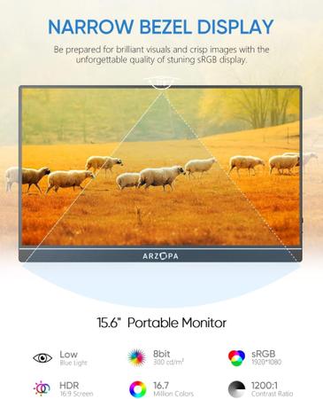 Imagem de Monitor Portátil ARZOPA 15,6 FHD 1080P