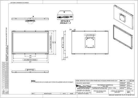 Imagem de Monitor touch screen open frame capacitivo multitoque 23.6''  full hd spider wave