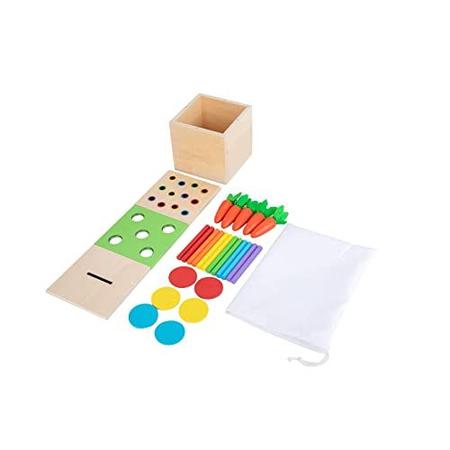 Imagem de Montessori Toddler Play Kit Montessori Box Toys para 1 Ano de Idade 2 Anos Bebê Aprendendo Brinquedos Presente Cenoura Colheita Jogo, Matchstick Color Drop Game e Caixa de Moedas (3-por-1)