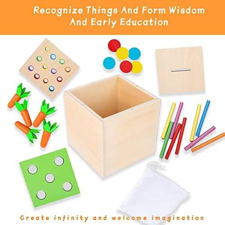Imagem de Montessori Toddler Play Kit Montessori Box Toys para 1 Ano de Idade 2 Anos Bebê Aprendendo Brinquedos Presente Cenoura Colheita Jogo, Matchstick Color Drop Game e Caixa de Moedas (3-por-1)