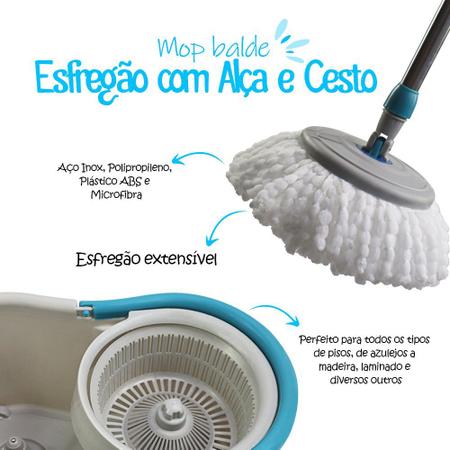 Imagem de Mop Esfregão Giratorio Balde com Alça e Cesto Esfregão em Microfibras Lava e Seca Tira Pó